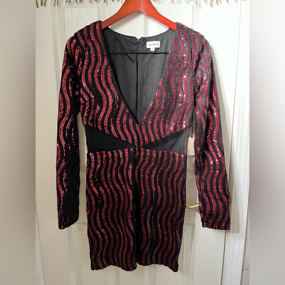 Superdown Sequined Long Sleeve Mini Dress